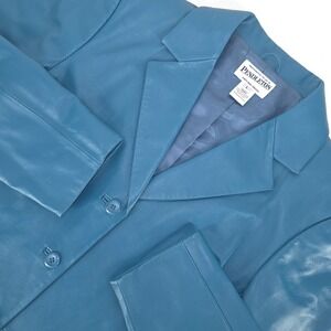 Vintage Pendleton Turquoise Leather Blazer Women's Large Jacket Heritage Classic
